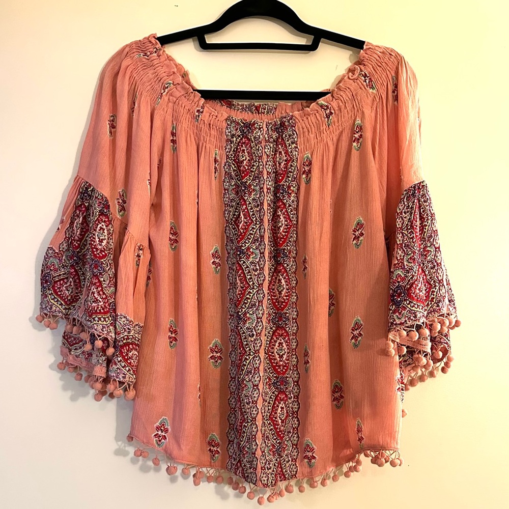 RAGA Boho Blouse with Pom Pom Trim. Size L - Picture 3 of 10
